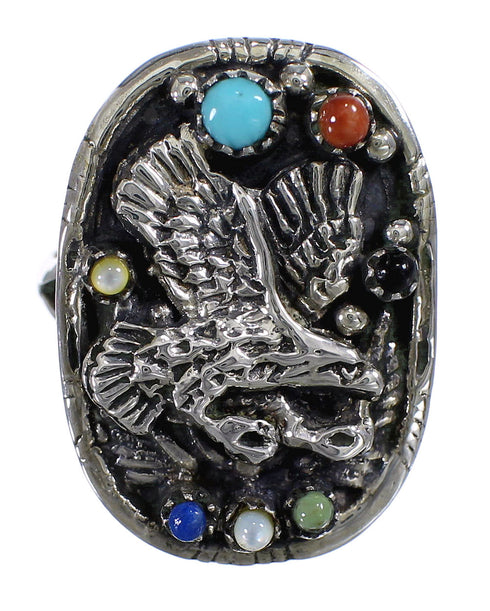 Southwestern Silver And Multicolor Eagle Ring Size 5 UX84011